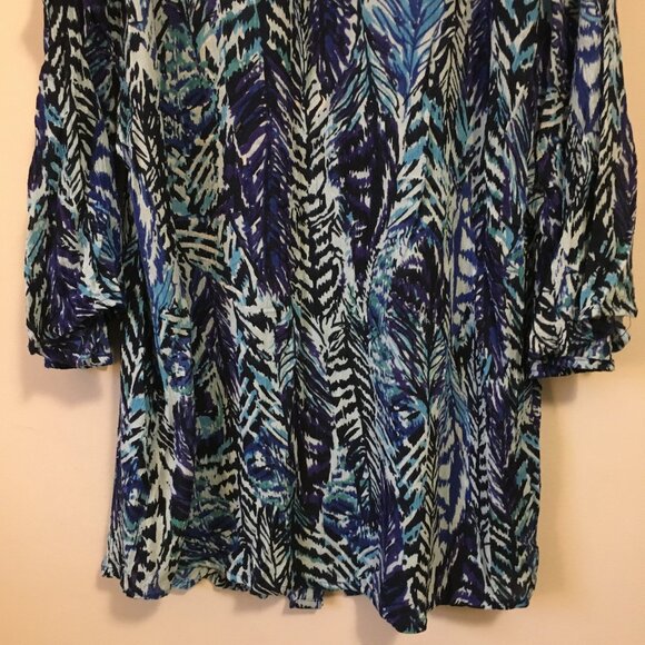 100% Rayon Papa Vancouver Fern Boho Cold Shoulder Bell Sleeve Button Down Top - Picture 7 of 15